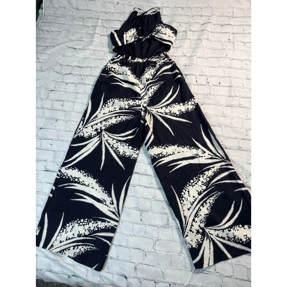 COS Jumpsuit Small Floral Palm Wide Leg Halter Boho Summer